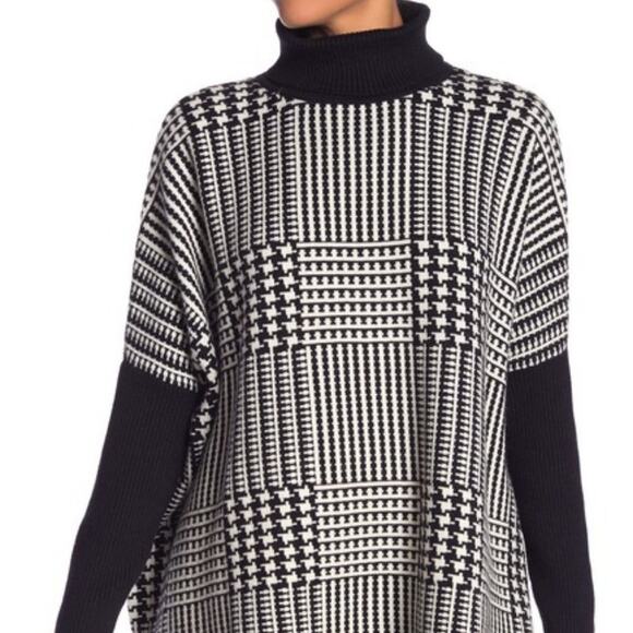 Joseph Turtle-Neck Sweater Long Sleeves Ribbed Trim Printed Black- White Size XL - Picture 1 of 9